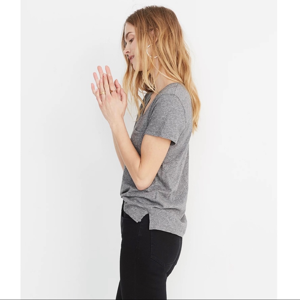 NEW MADEWELL GREY COTTON V-NECK POCKET T-SHIRT - Picture 5 of 7